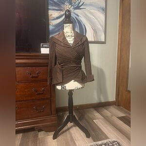 VICTOR COSTA Long Sleeve Taffeta Crinkled Top Jacket Brown Sz.6 Metallic Brown